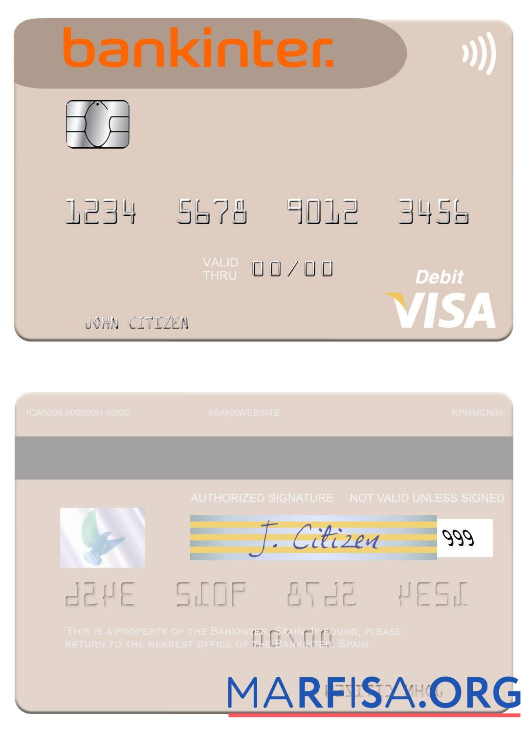 Blank Spain Bankinter visa debit card example